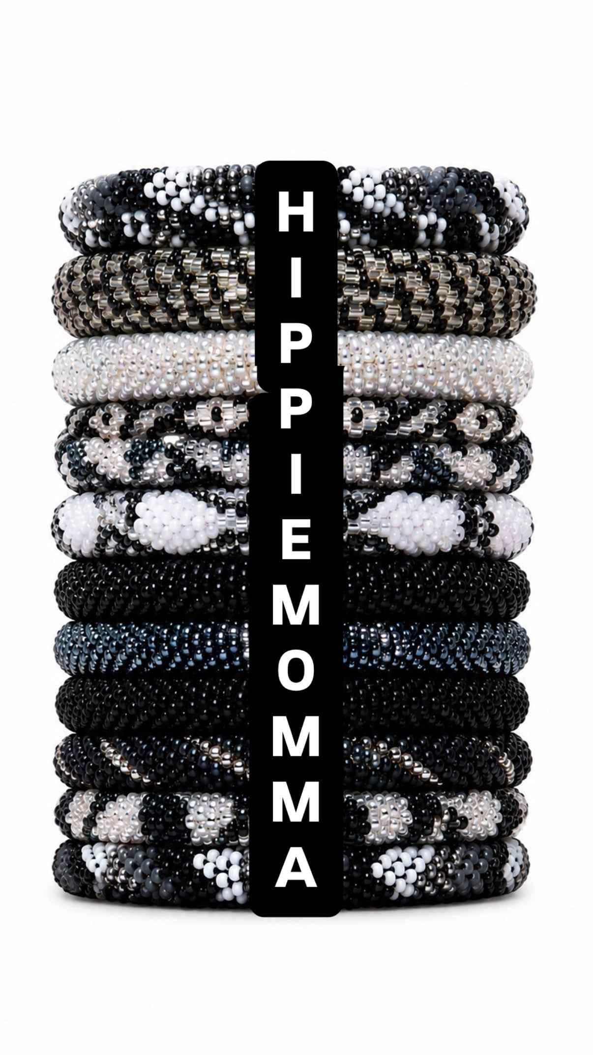 Stunning Beaded handmade Bracelets, set of 6 - RANDOM Black, silver and white Combination (Copy)