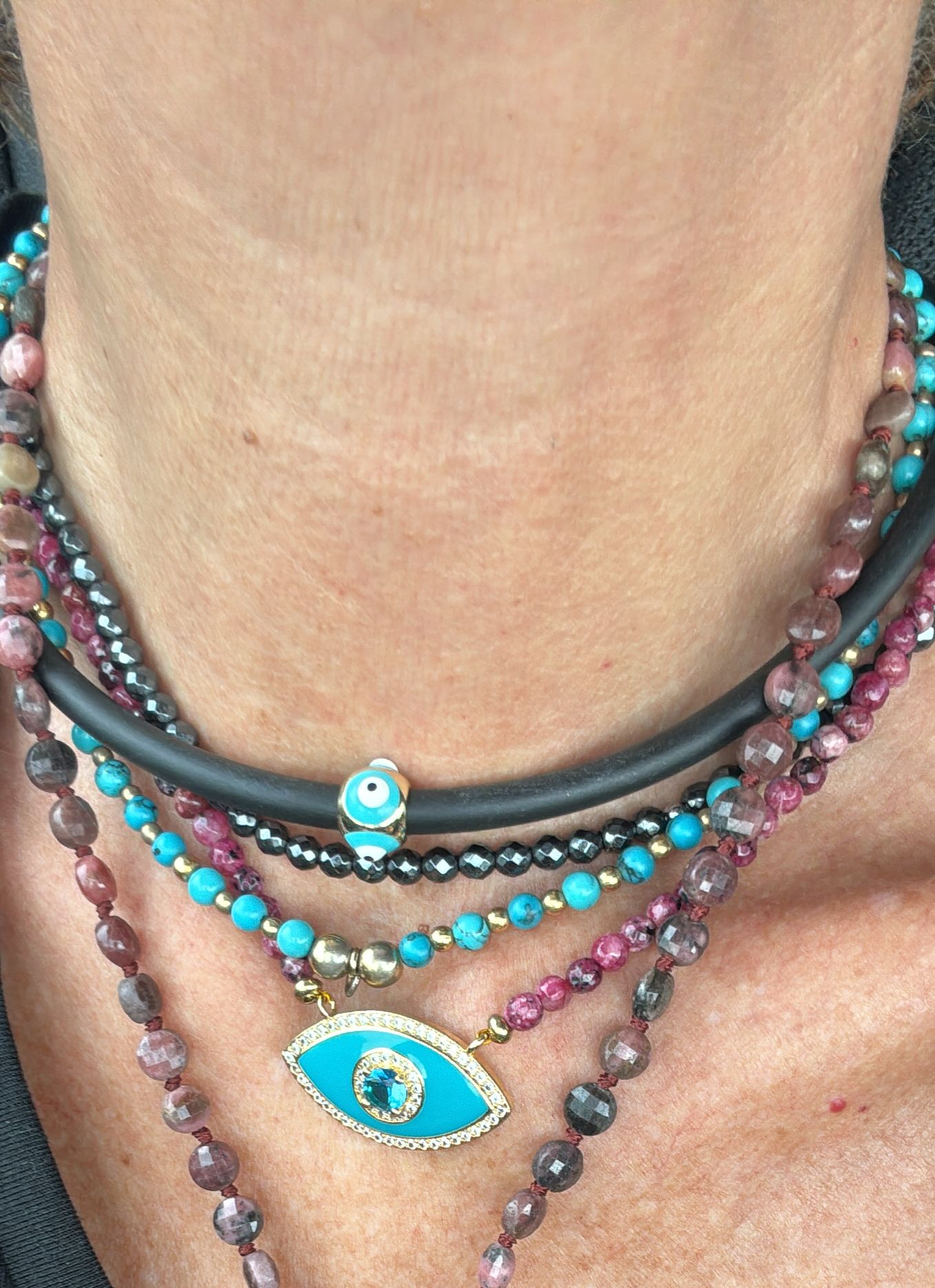 Evil Eye Gemstone Necklace handmade with love