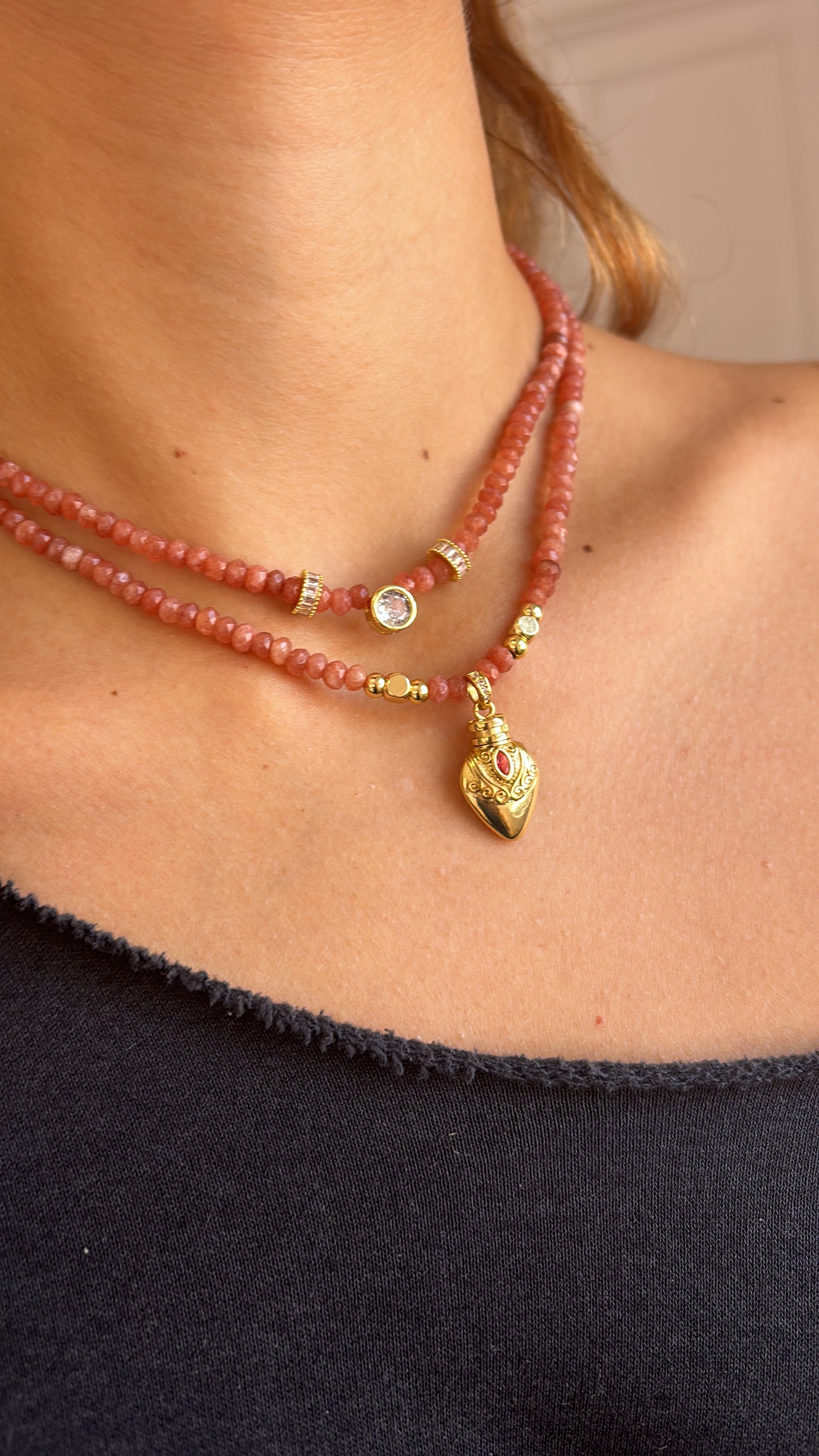 Stunning set of two Sunstone gemstone necklaces