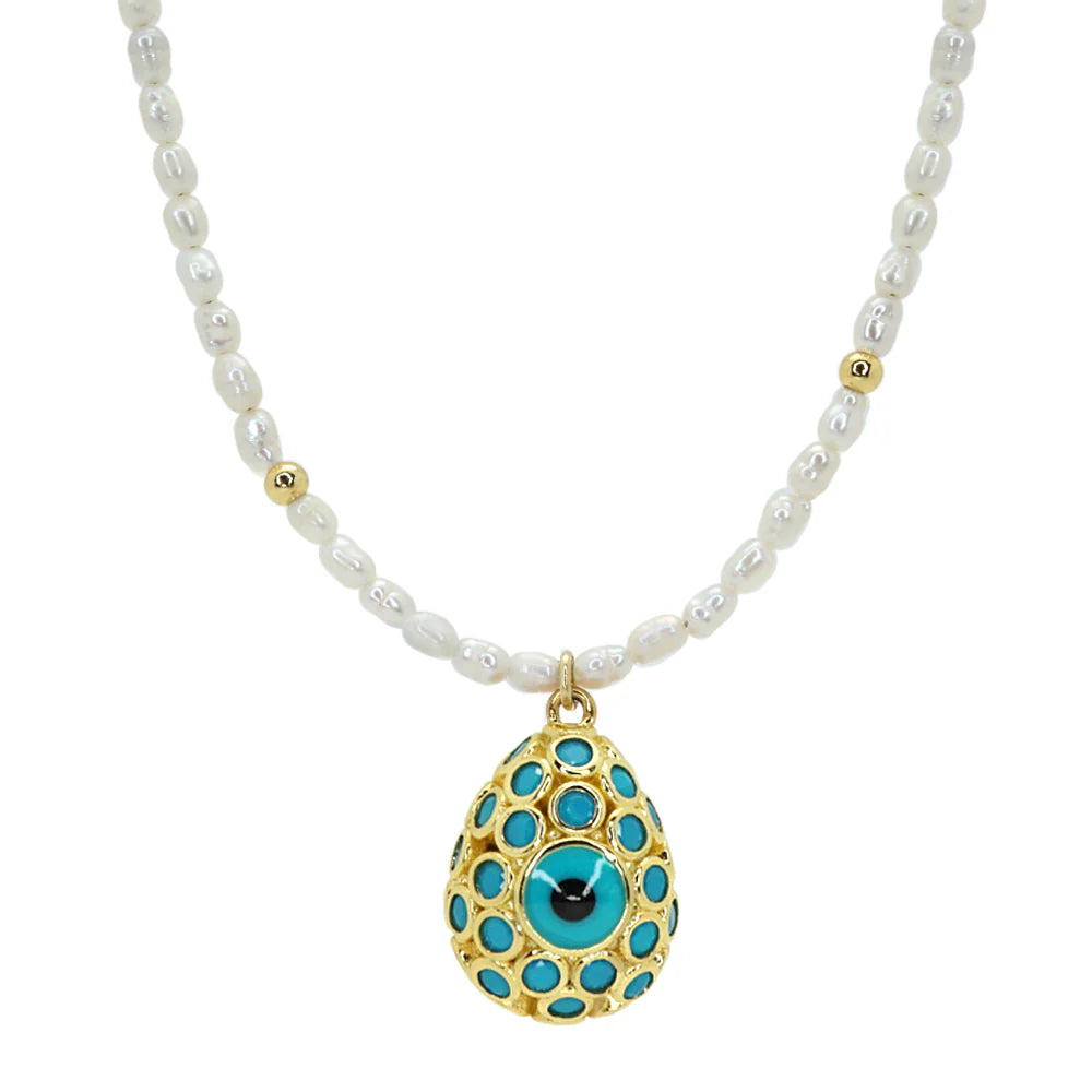 Drop Evil Eye Pearl Choker