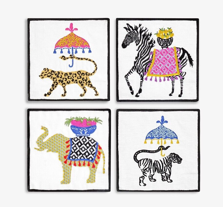 Linen Animal Pattern Party Napkins- set of 4