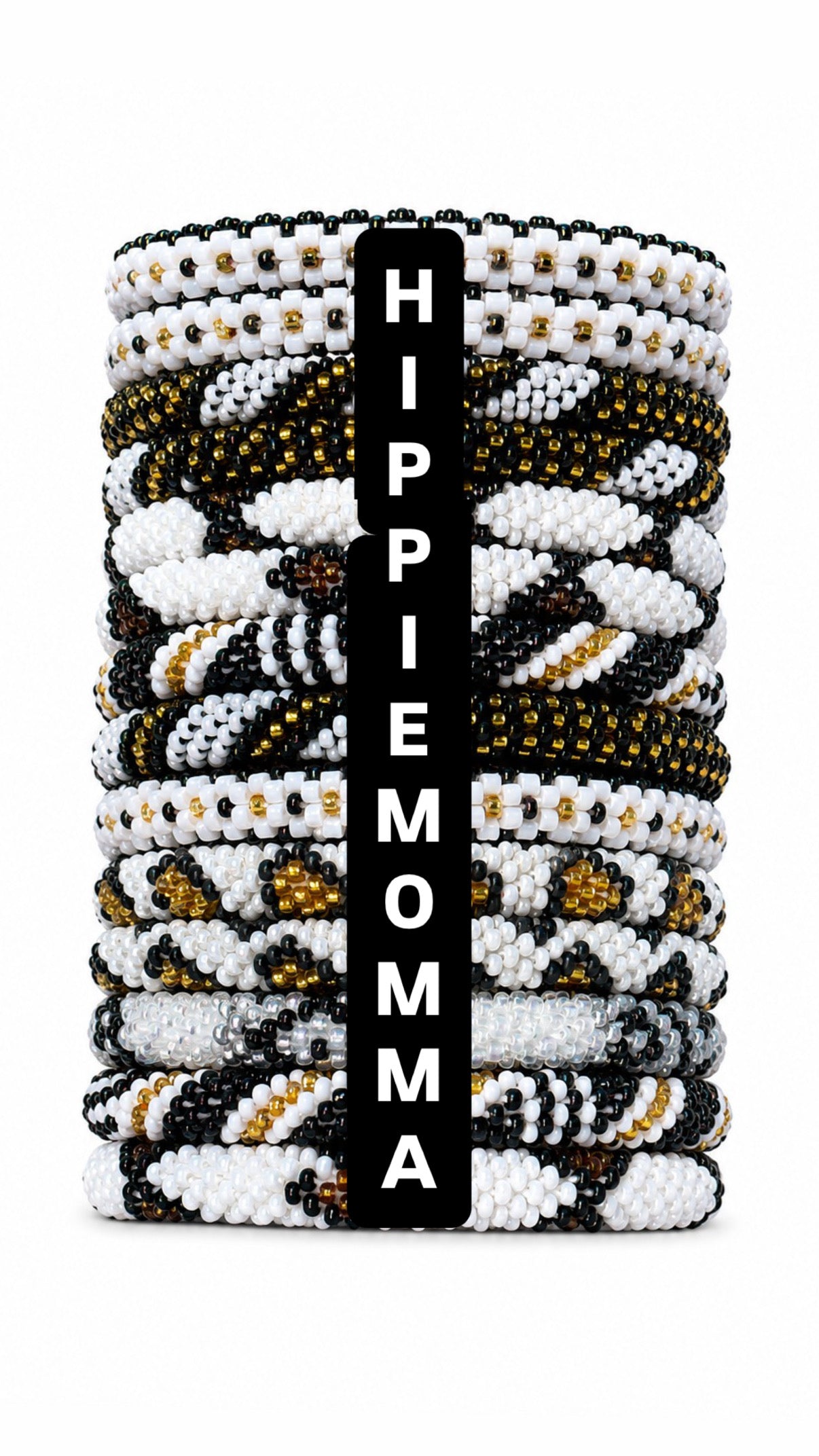 Stunning Beaded handmade Bracelets, set of 6 -  RANDOM Black Gold White  combination