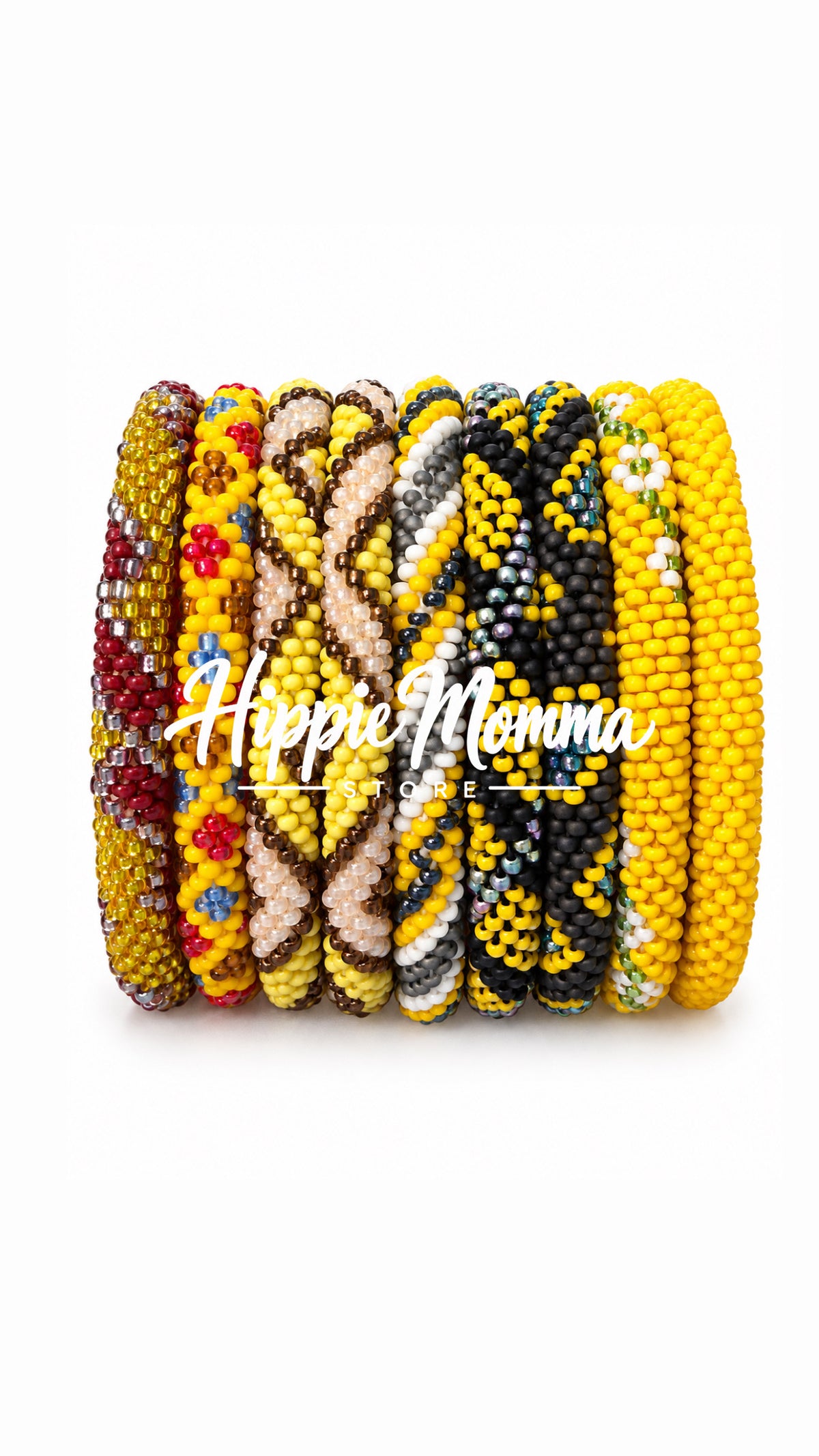 Stunning Beaded handmade Bracelets, set of 8 yellow Tone Color Combination