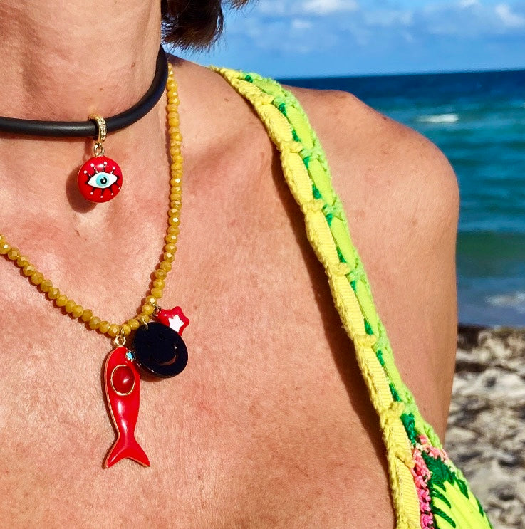 Evil Eye Choker and Beaded Charm Necklace