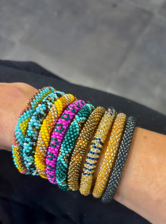 Stunning Beaded Handmade Bracelets - set of 6 - mixed colors