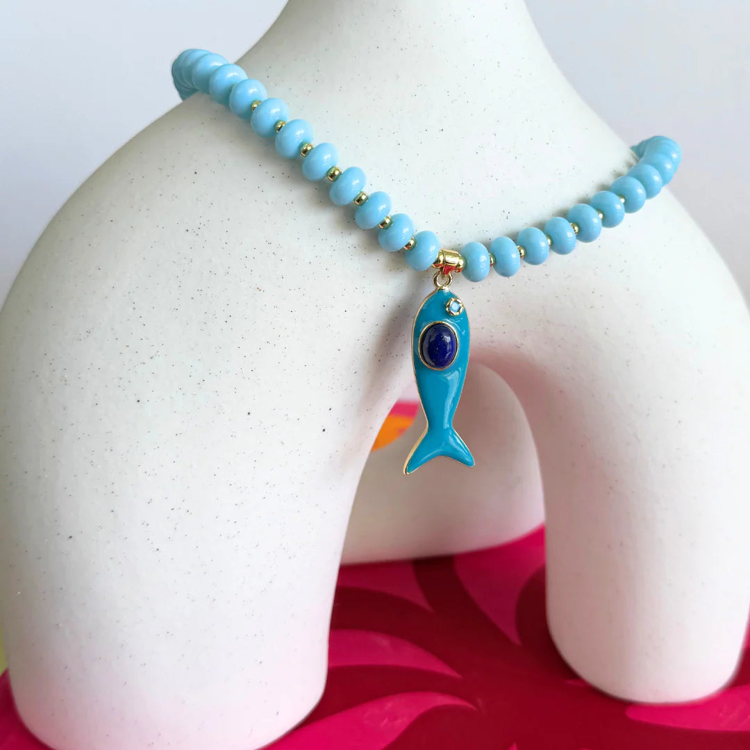 Handmade PS Beaded Necklace with Fish