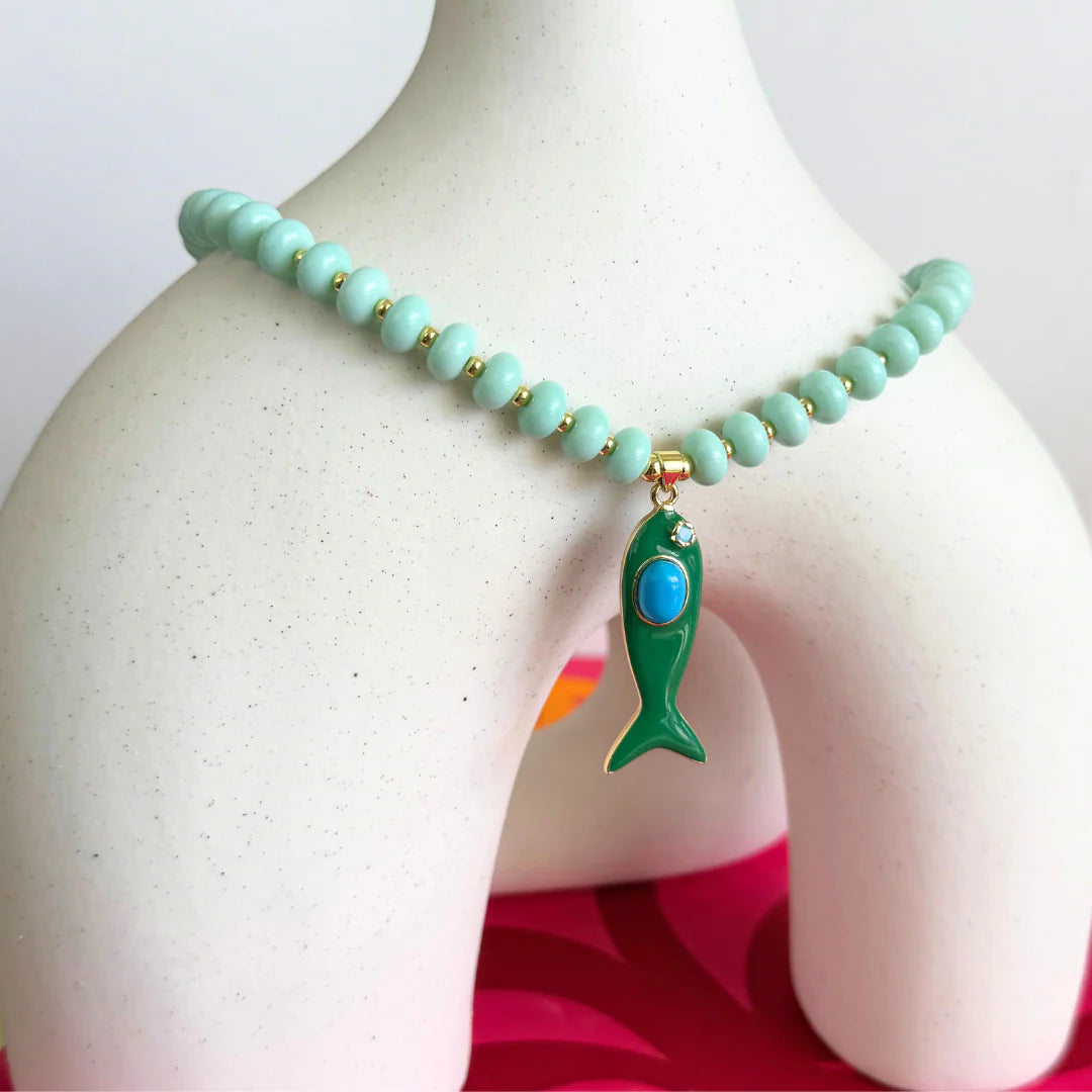 Handmade PS Beaded Necklace with Fish
