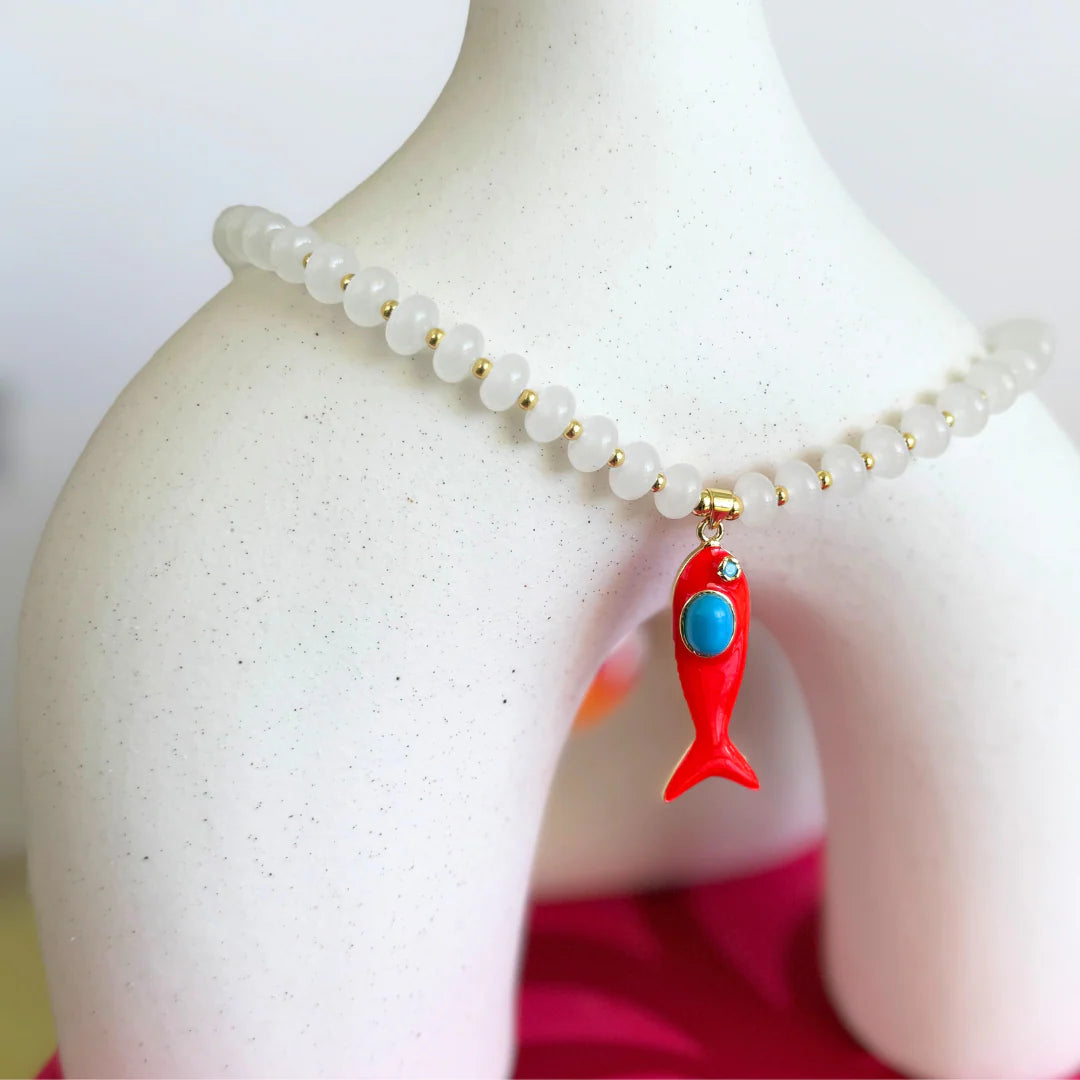 Handmade PS Beaded Necklace with Fish