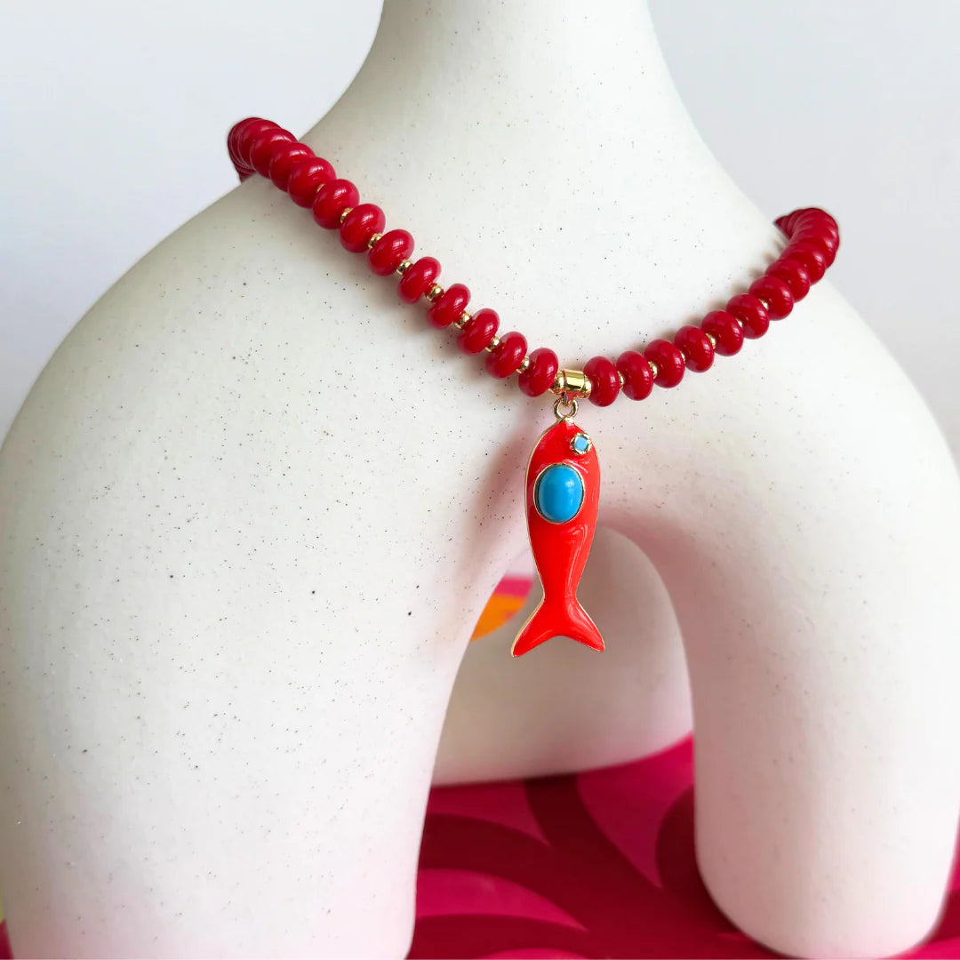 Handmade PS Beaded Necklace with Fish