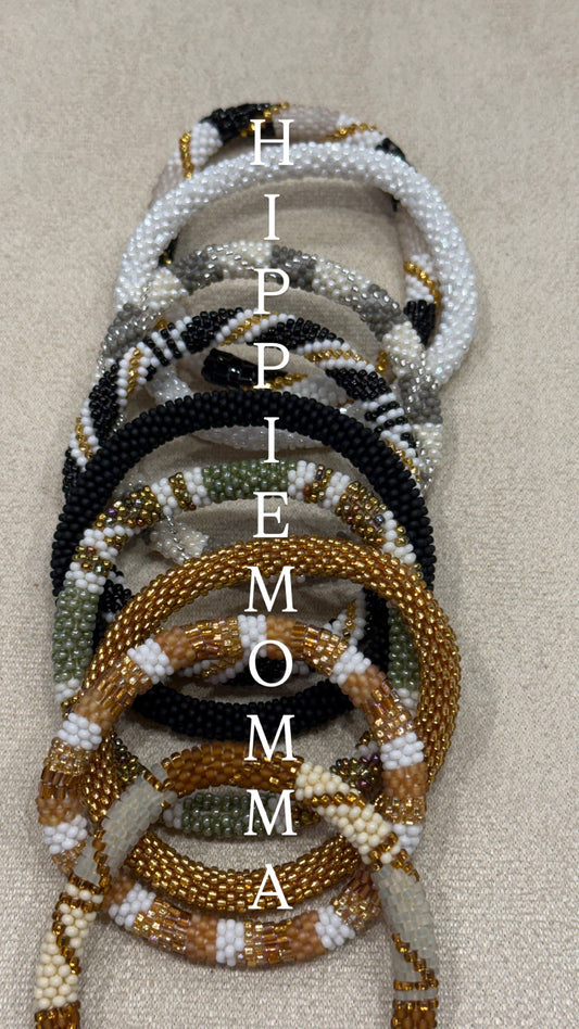 Stunning Beaded handmade Bracelets, set of 9-  RANDOM earth colors