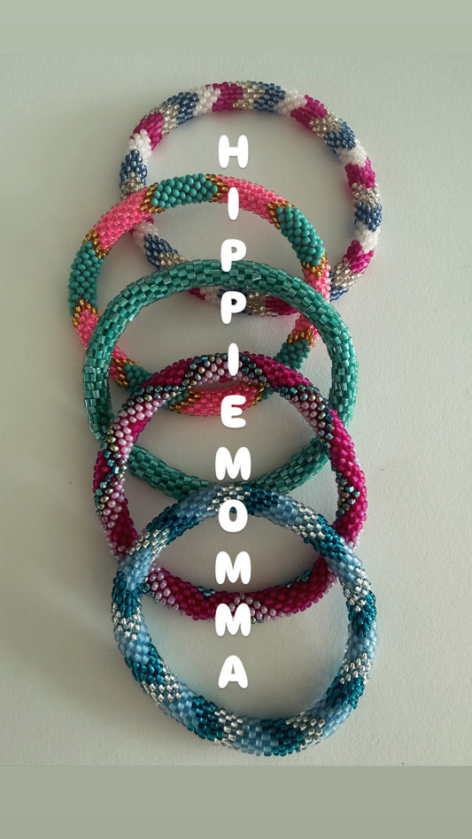 Stunning Beaded handmade bracelets , set of 5 RANDOM fun  colors