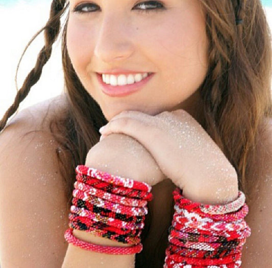 Stunning Beaded Handmade Bracelets, set of 6 - RANDOM Red Combination