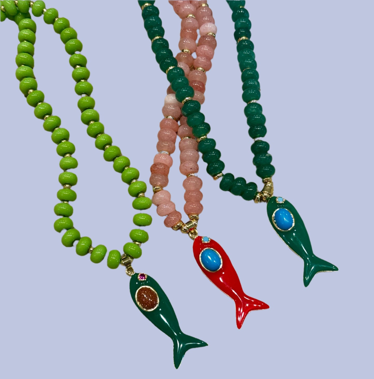 Handmade PS Beaded Necklace with Fish