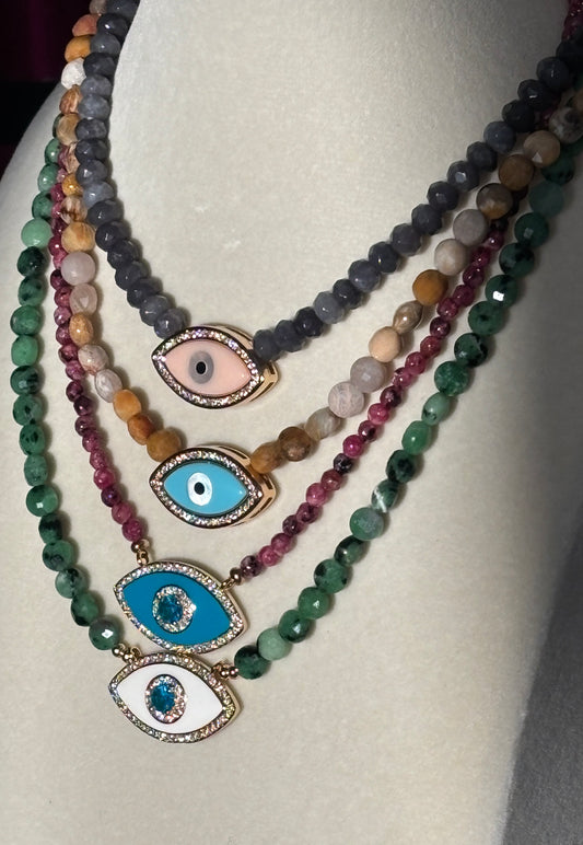 Stunning Evil Eye Gemstone Necklace handmade with love